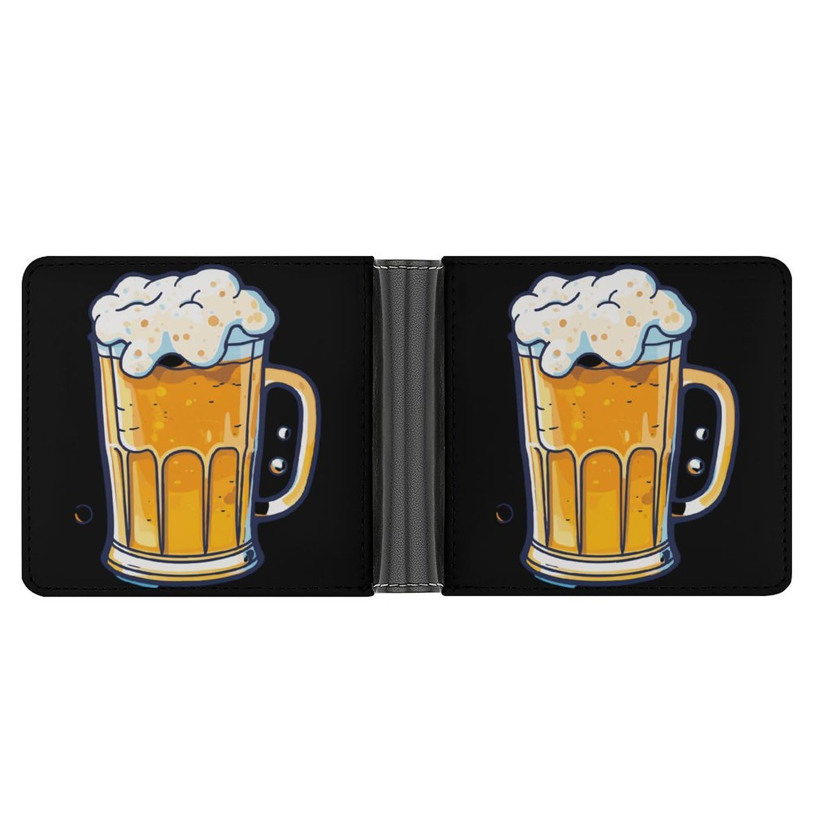 Beer Print Bifold Wallet PU Leather Coin Purse Lightweight Credit Card Holder Wallet Money Clip