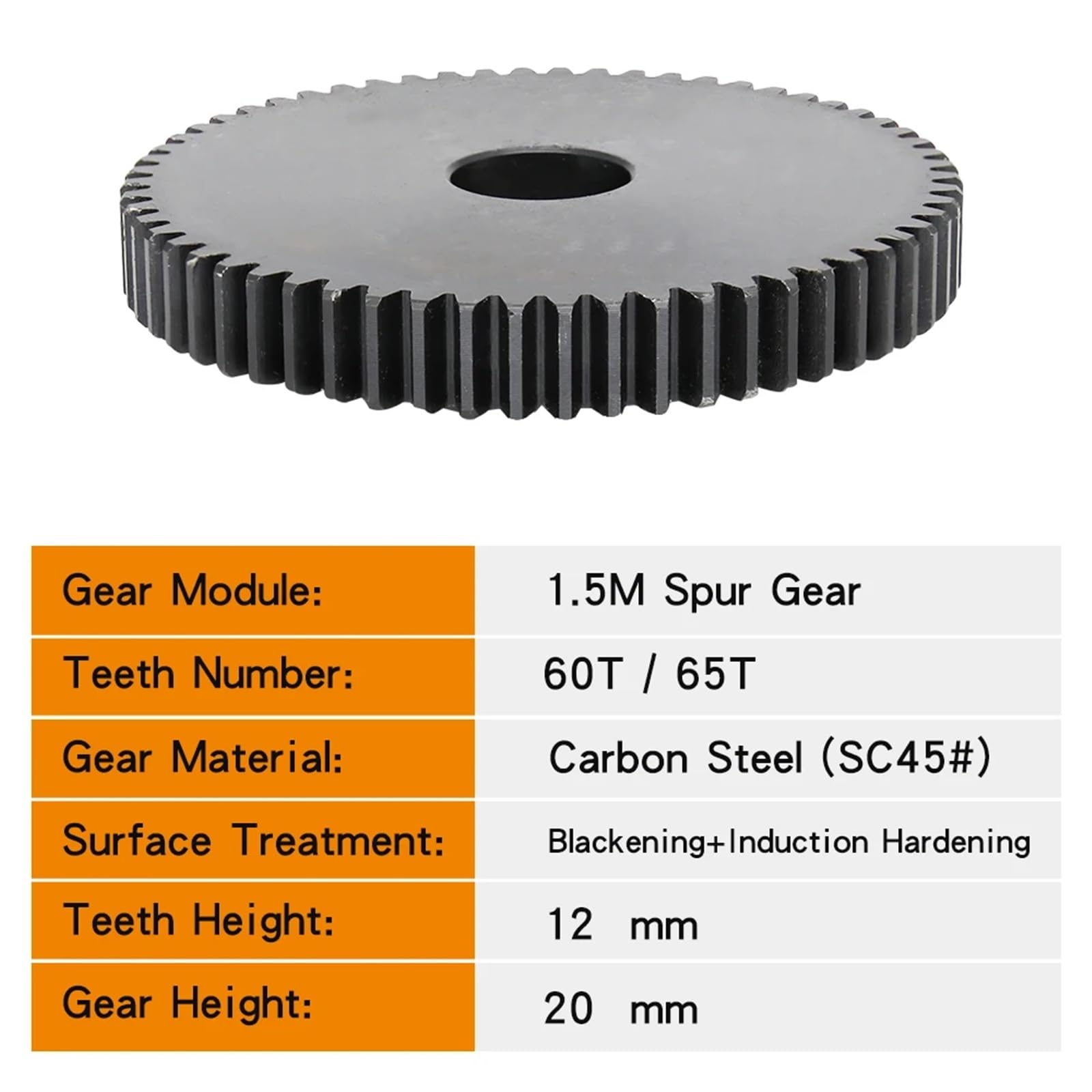 Engrenage cylindrique 1,5M-65T, alésage 12/14/15/16/17/20 mm, épaisseur des dents 12 mm, acier au carbone, 1 pièce(10 mm)