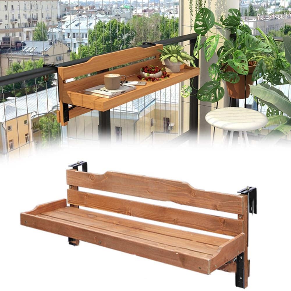 SXZenSpace Outdoor Folding Balcony Railing Table Adjustable Space Saving Deck Rail Side (24" 35" 47") for Bar Counter Use Compact 90x30cm/35.4x11.8in