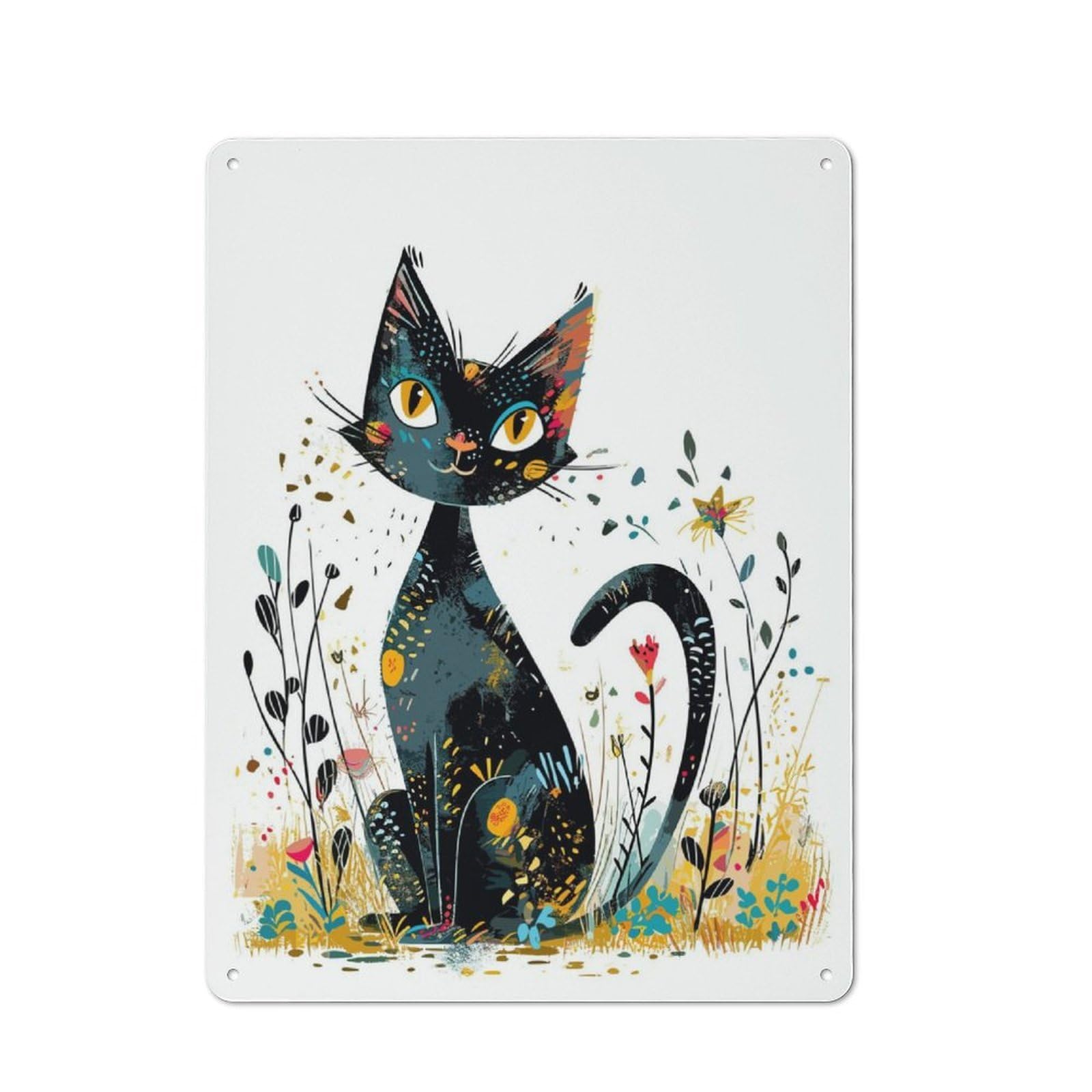 Junmoney Black Cat Retro Tin Wall Plaque 40X30cm Featuring For Garage Wall, For Vintage Wall Decor Fans, For Themed Room Decoration