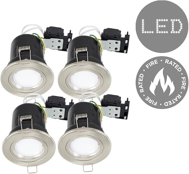 4 x MiniSun Fired Rated Die Cast Twist & Lock Brushed Chrome GU10 Ceiling Downlights