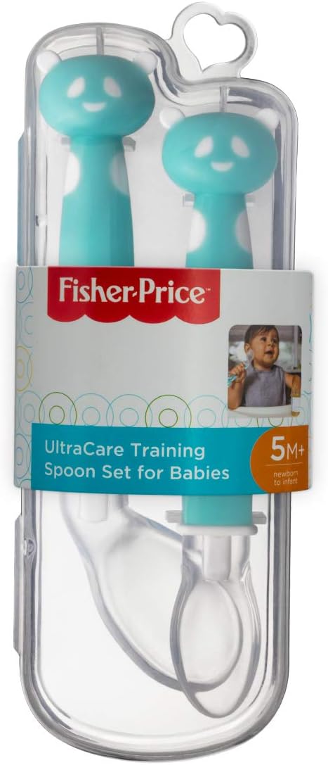 Fisher-Price Silicone Ultra Care Training Spoon Set for Babies (Pack of 2, Blue), 18.5 Cm