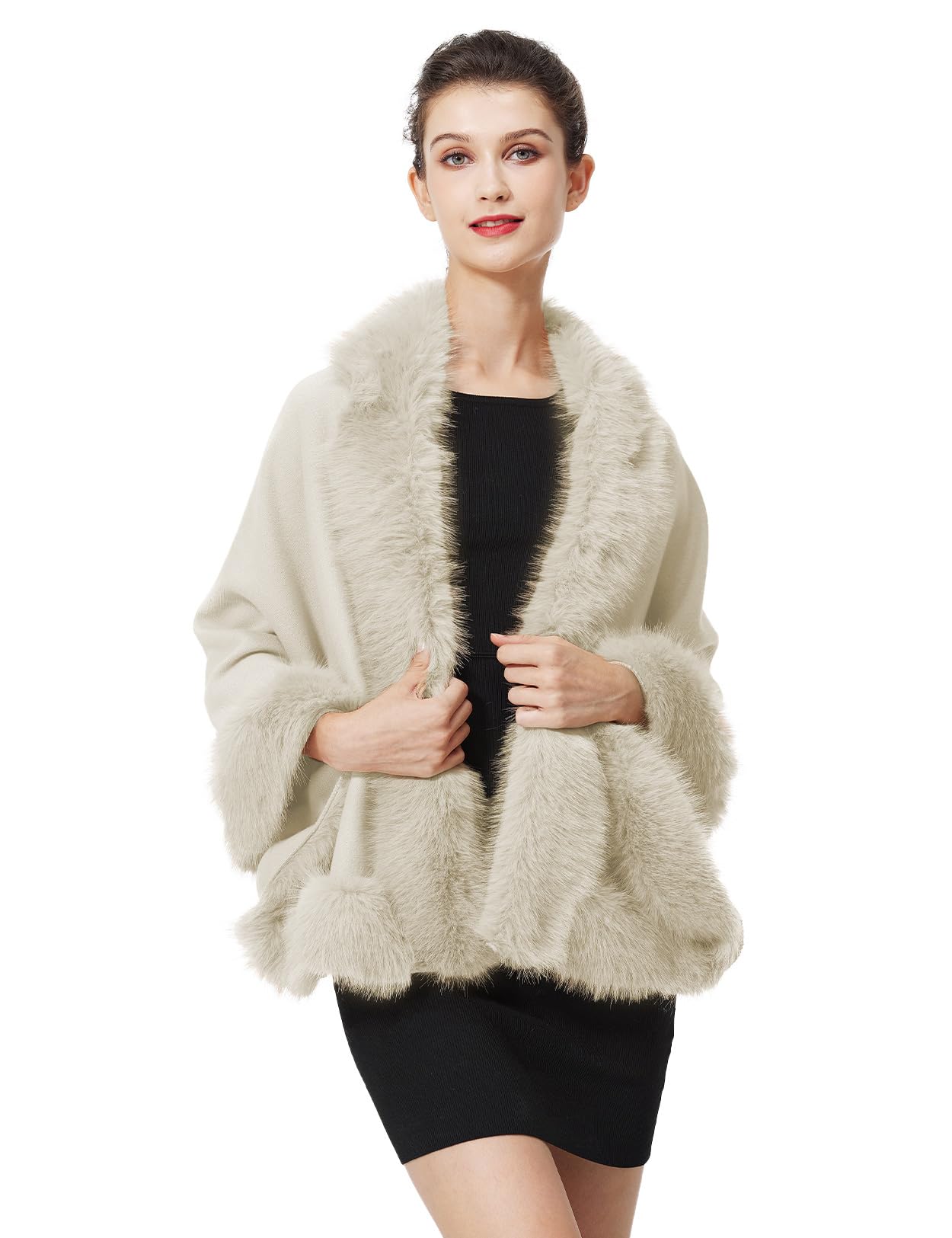 BEAUTELICATE Kunstpelz Stola Damen Strick Bolero Strickjacke Brautschal Brautstola Brautjacke für Hochzeit Abendkleid Festlich