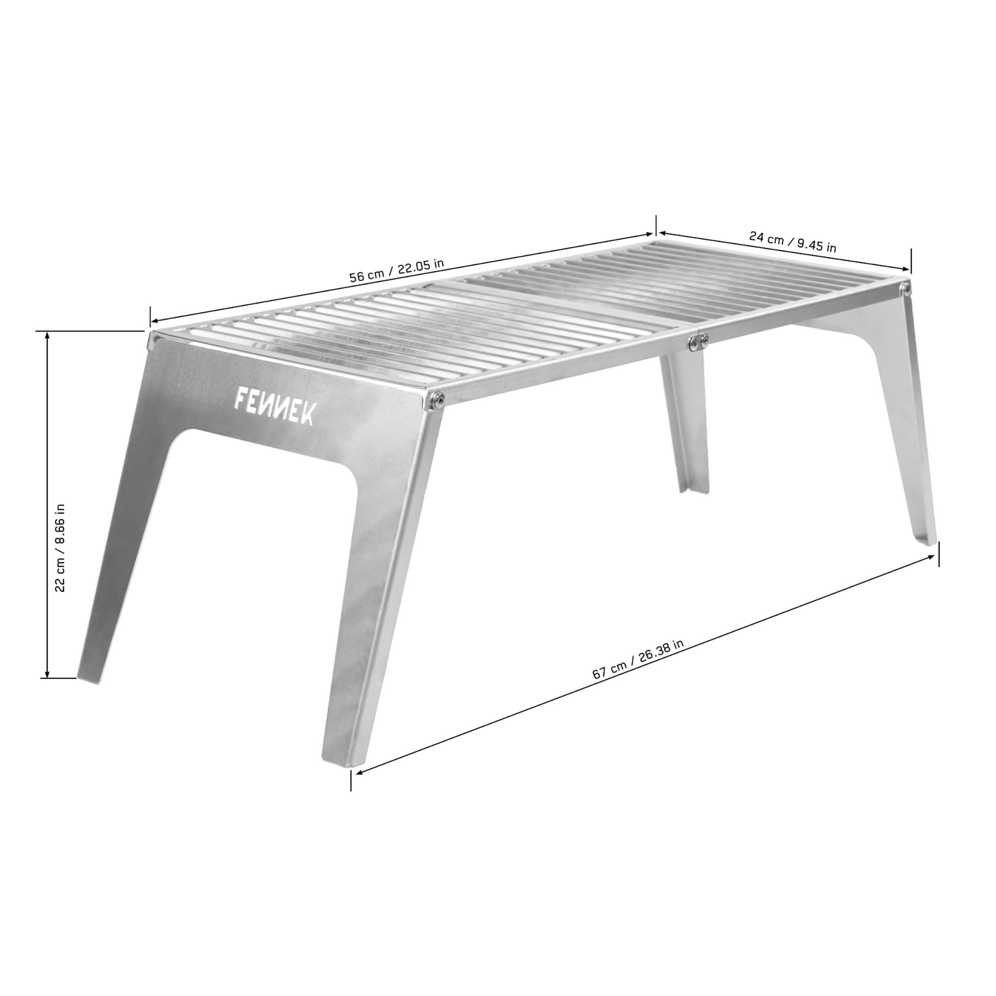 FENNEK Klapprost XL con custodia, griglia mobile, versione extra stabile 56x24 cm, acciaio inox, resistente alle temperature | Made in Germany
