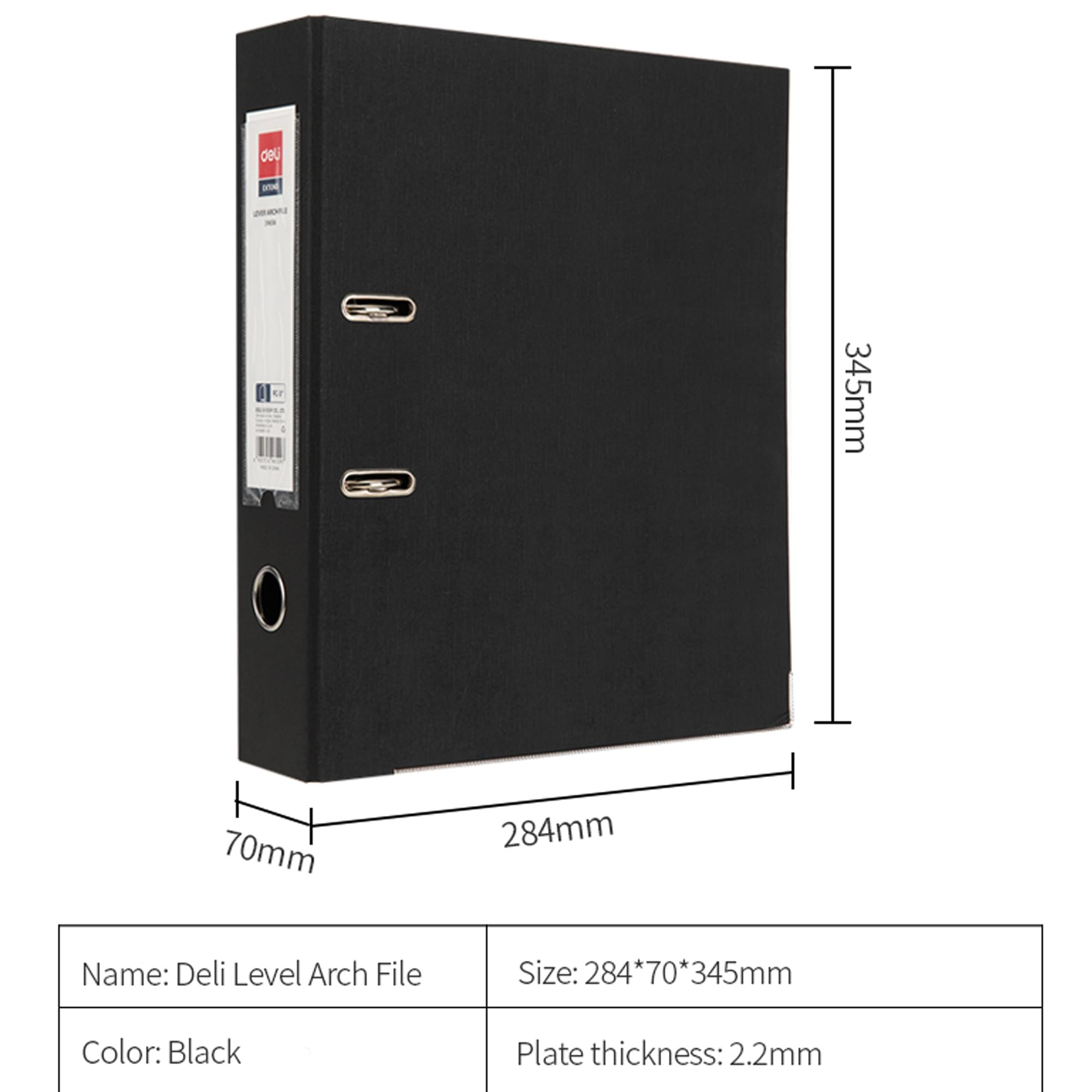 DELI Classeur à levier W39656 FC – Noir, durable, format papier ministre, idéal pour organiser des documents et le rangement de bureau