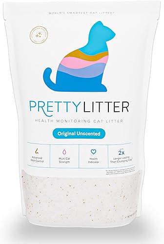 PrettyLitter Arena para gatos con monitoreo de salud (sin perfume, sin aglomeración) Arena ligera y de bajo seguimiento, cristales de gel de sílice