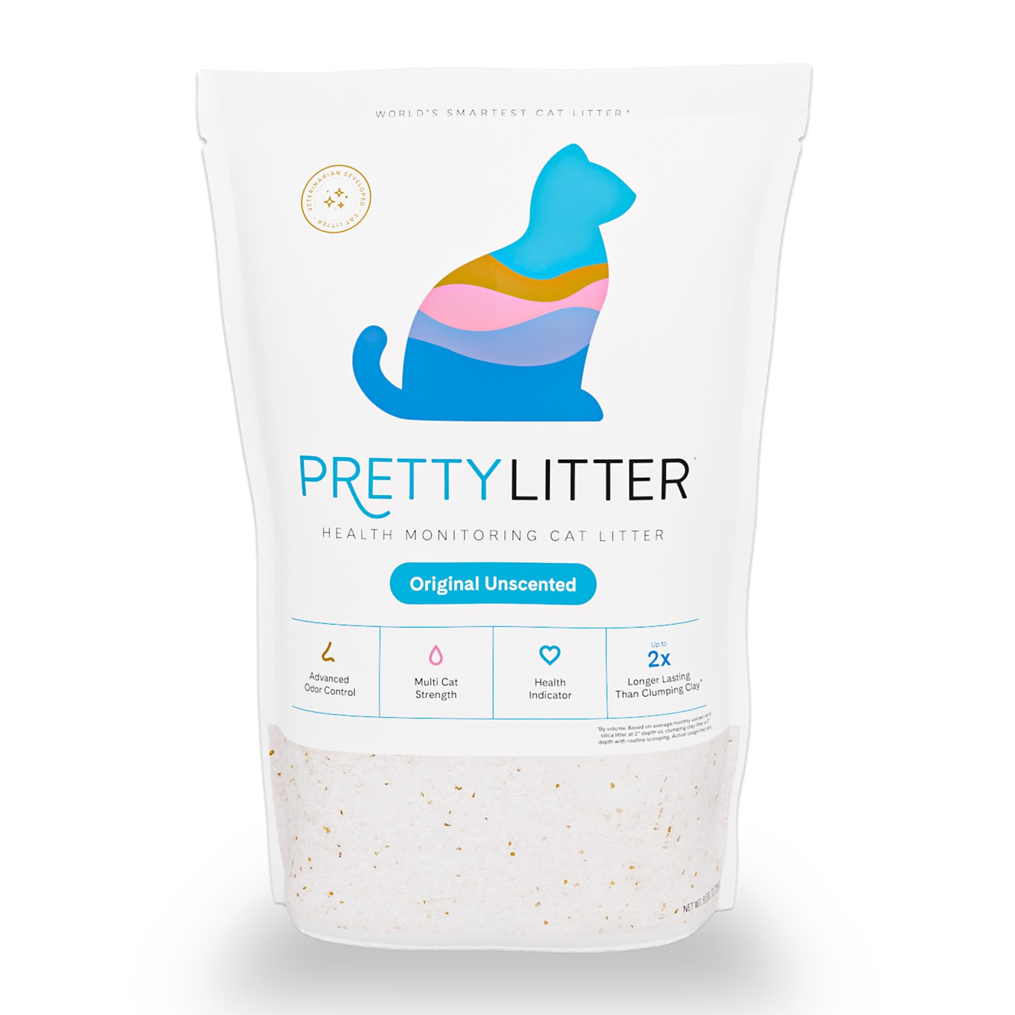 PrettyLitter Health Monitoring Cat Litter (Unscented, Non Clumping) | Lightweight & Low Tracking, Color Changing Silica Gel Crystals, Advanced Odor Control — 6 Lbs, Pack of 1 (One Month Supply)