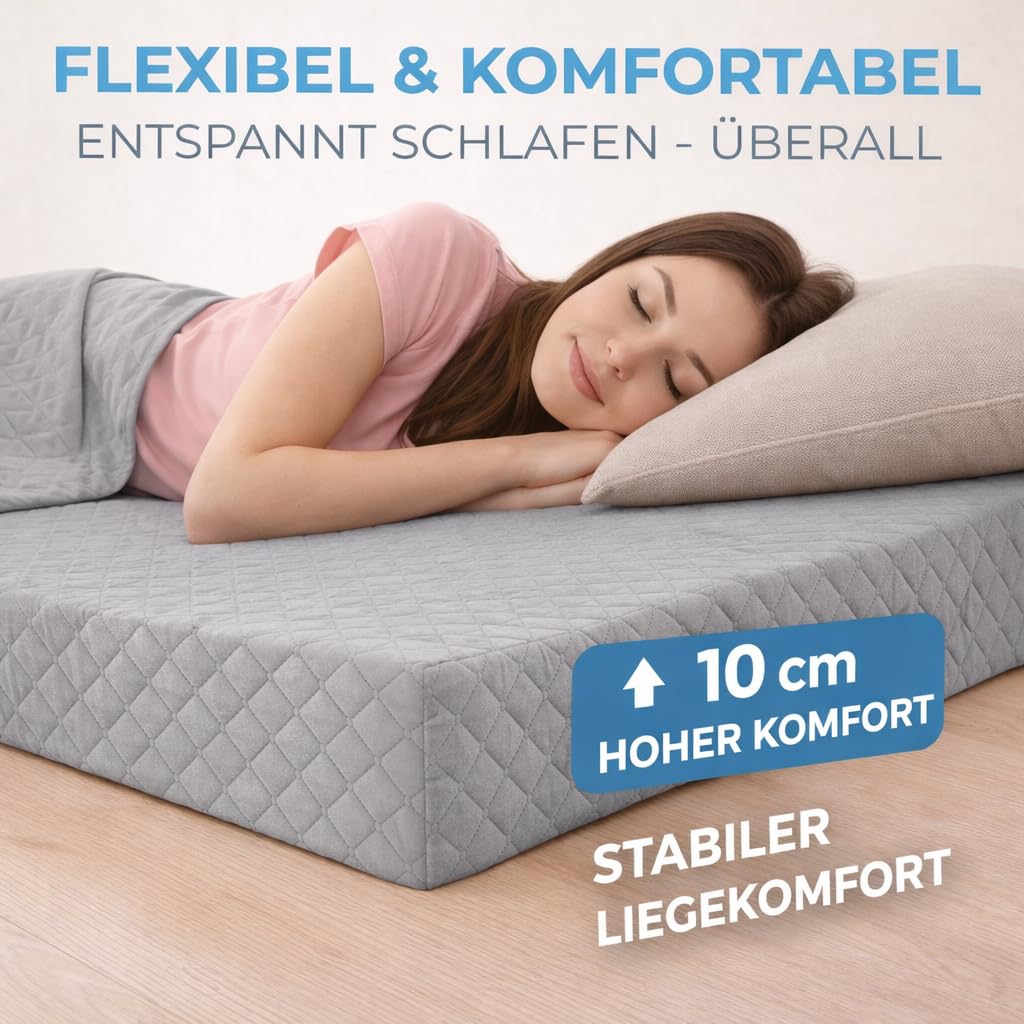 Odolplusz Składany materac klasy premium, dla gości, wyprodukowano w UE, 200 x 120 x 10 cm, może być stosowany jako materac, łóżko dla gości (kolor szary)