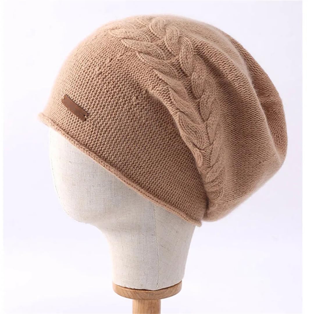 Gorros 100% De Cachemira Pura Para Mujer, Gorros De Invierno Tejidos Con Giro Sólido, Cálidos Y Suaves, Gorros Holgados Con Protección Para Las Orejas, Gorro