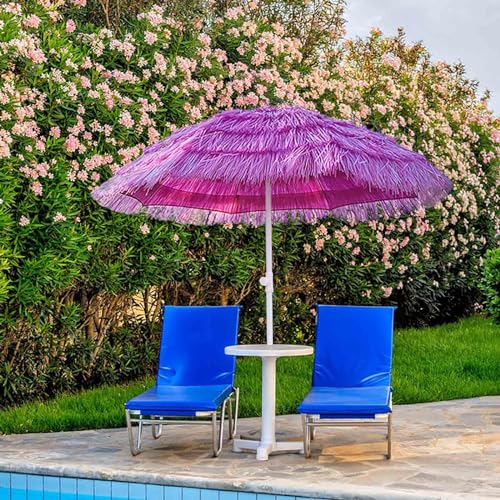 Pink Tiki Umbrella Outdoor Patio Table Umbrellas for Outside 6.5ft UV Protect Thatch Umbrella with Tilt Design Hawaiian Beach Umbrella 8 Ribs Portable Pool Umbrella Garden Deck Umbrellas