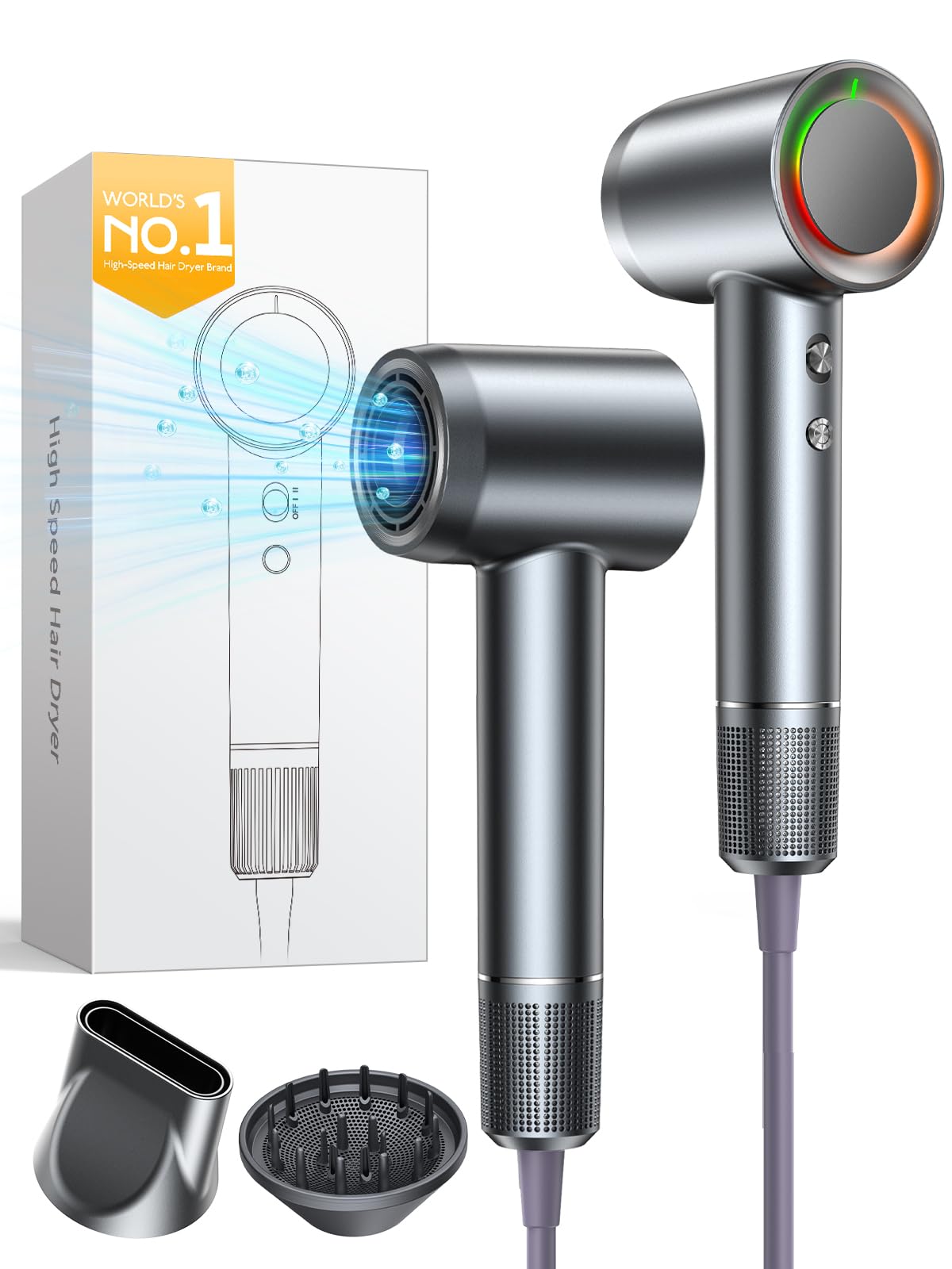 Hair Dryer, 160000 RPM High-Speed Professional Blow Dryer for Fast Drying, 500M Negative Ionic Care Hair Dryer for, Low Noise Thermo-Control Travel Hairdryer with Diffuser &amp; Nozzle,Luxury Packaging