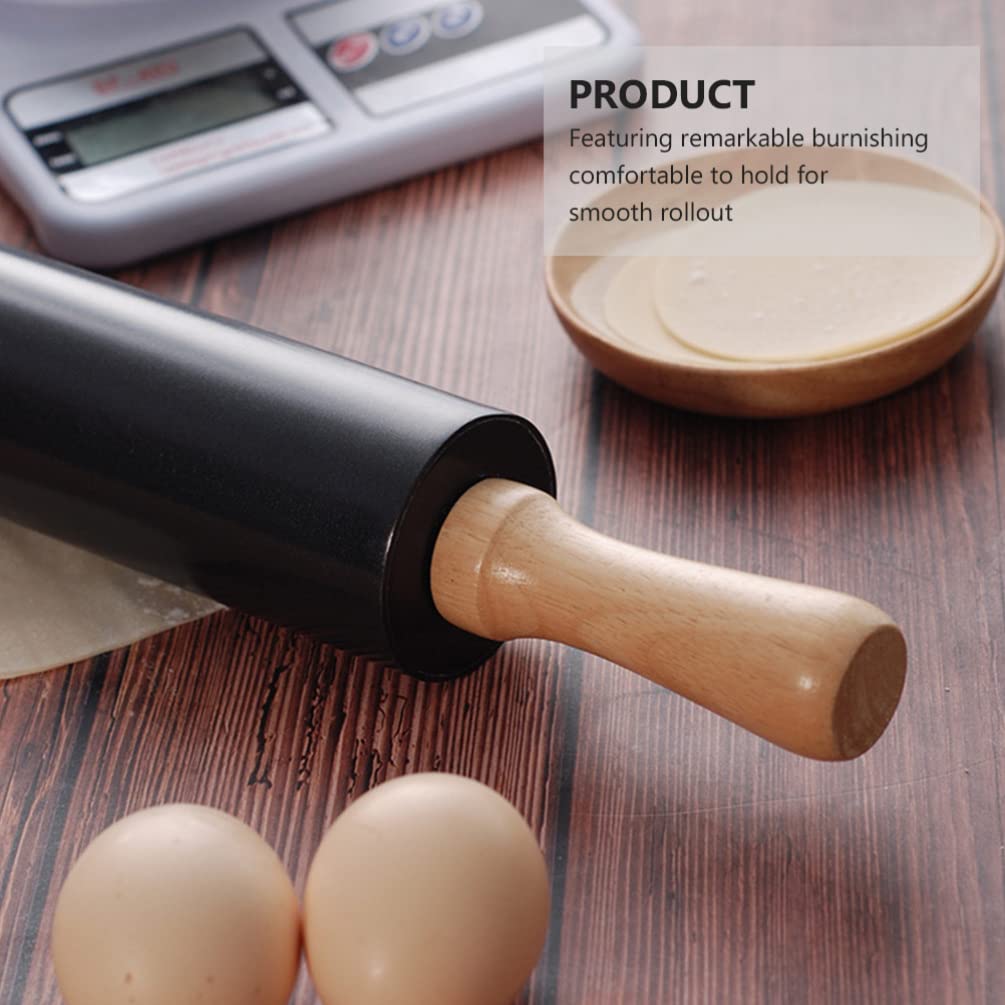 Rodillo de amasar de madera, rodillo francés clásico para masa de Pizza, pastel, galletas, herramienta para hornear en la cocina, rodamiento de 43cm (negro)