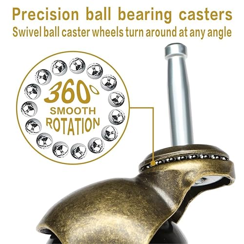 Miniatura 6 de JGJC Ruedas giratorias de 2 pulgadas, ruedas giratorias para muebles antiguos, juego de 4 con enchufe, ruedas de latón macizo con vástago (516 x