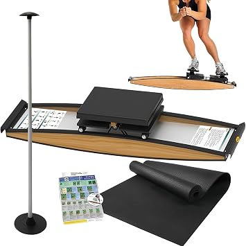 Indoor Simulated Ski Machine, Ski Cross Trainer Machine, Balance Training Tool, 150kg Load, for Waist, Abdomen and Leg Training, with Ski Poles and Mats,A
