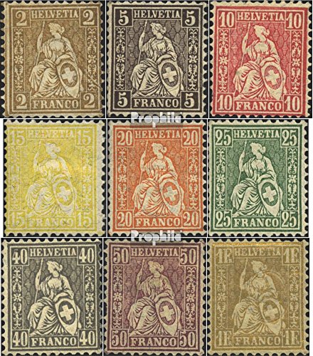 Sellos de Suiza 1881 Helvetia Prophila Collection 36-44 con pliegue coleccionismo