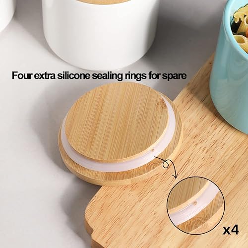 Miniatura 5 de Sweejar Juego de recipientes de cocina de cerámica, tarros pesados de almacenamiento de alimentos para encimera con tapa de bambú con sello
