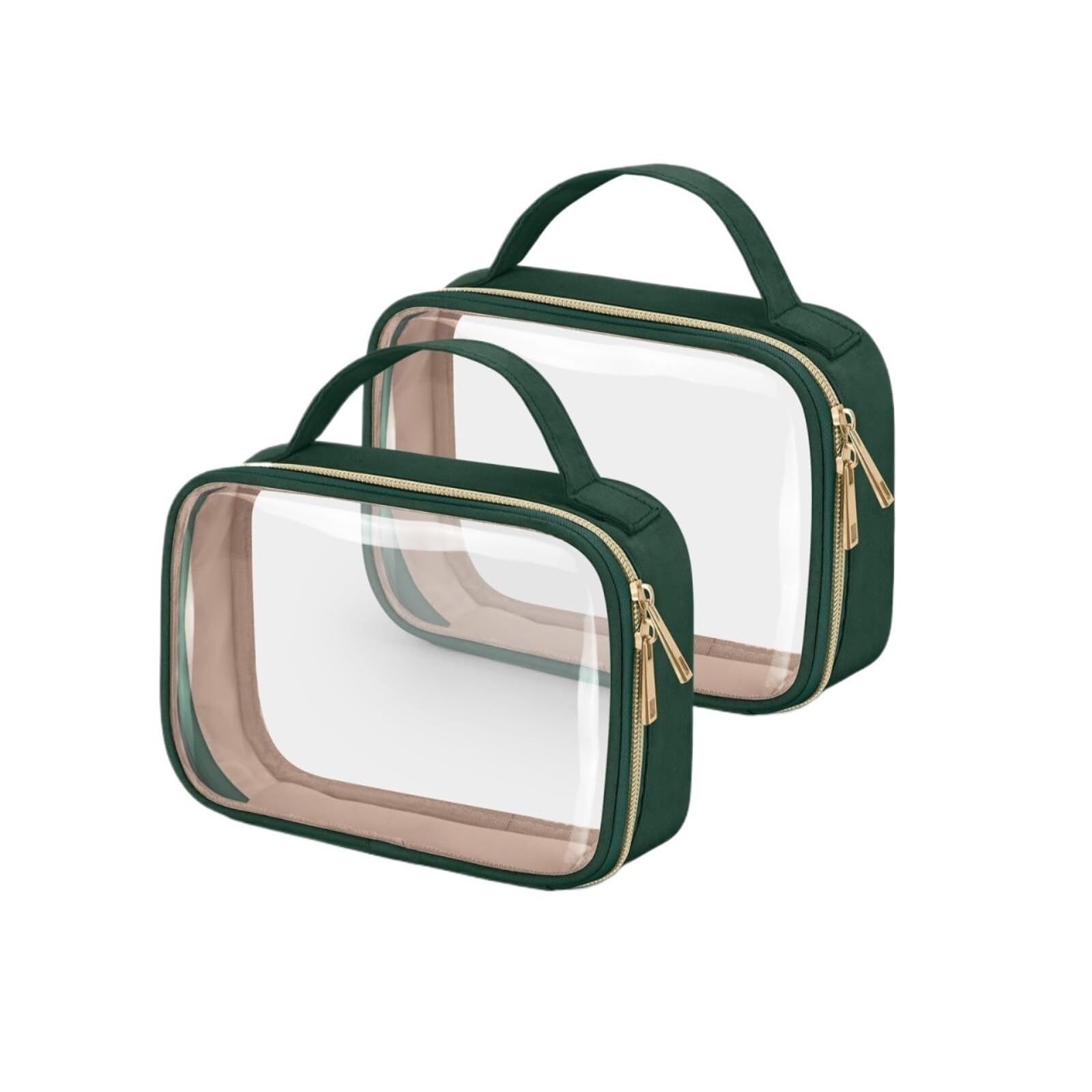 Porta Trucchi Pochette Trucchi Borsa Da Toilette Borsa Cosmetica Trasparente Con Manico Borsa Da Toilette Trasparente Trousse Trucchi Donna(Grün,20cm-2)