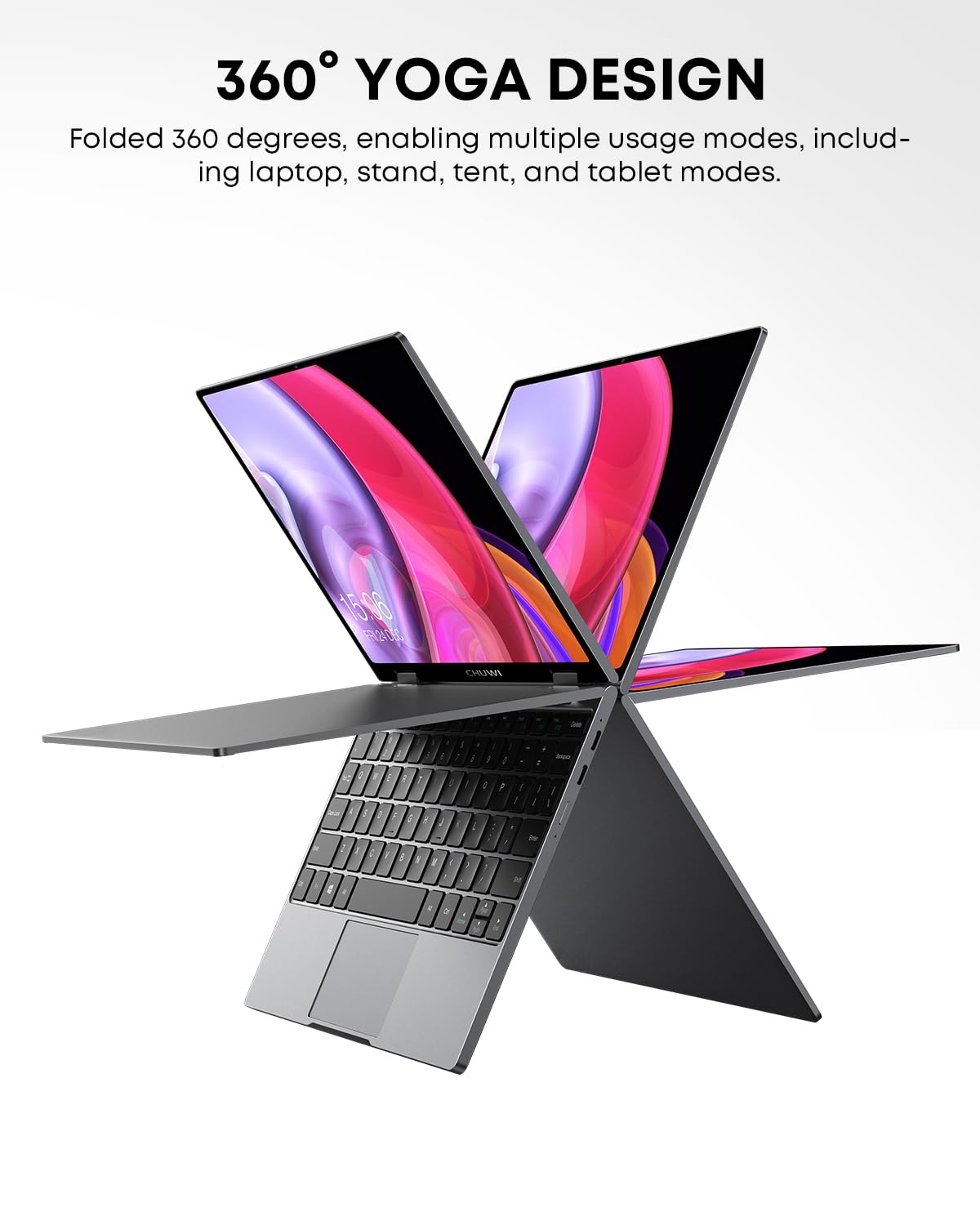 CHUWI laptop 2 in 1 da 10,51 pollici, Intel N150, 16 GB RAM 512 GB SSD, mini laptop Windows 11, FHD 1920 * 1200 IPS touchscreen, tastiera retroilluminata, WiFi 6, BT5.2, ventola, PC tascabile per