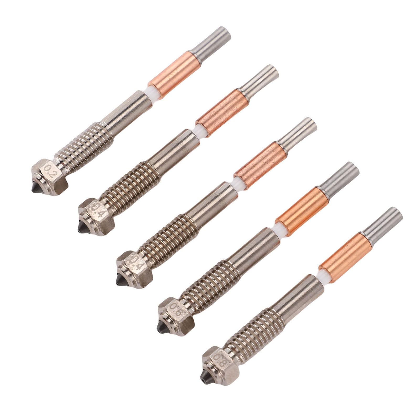 Hyuduo Bimetallische Extruderdüsen für 3D-Drucker, Düsen aus Gehärtetem Stahl und Kupferlegierung mit Keramikisolierung, 5-teiliges Düsenset in Verschiedenen Größen für QIDI Plus4 Hoch