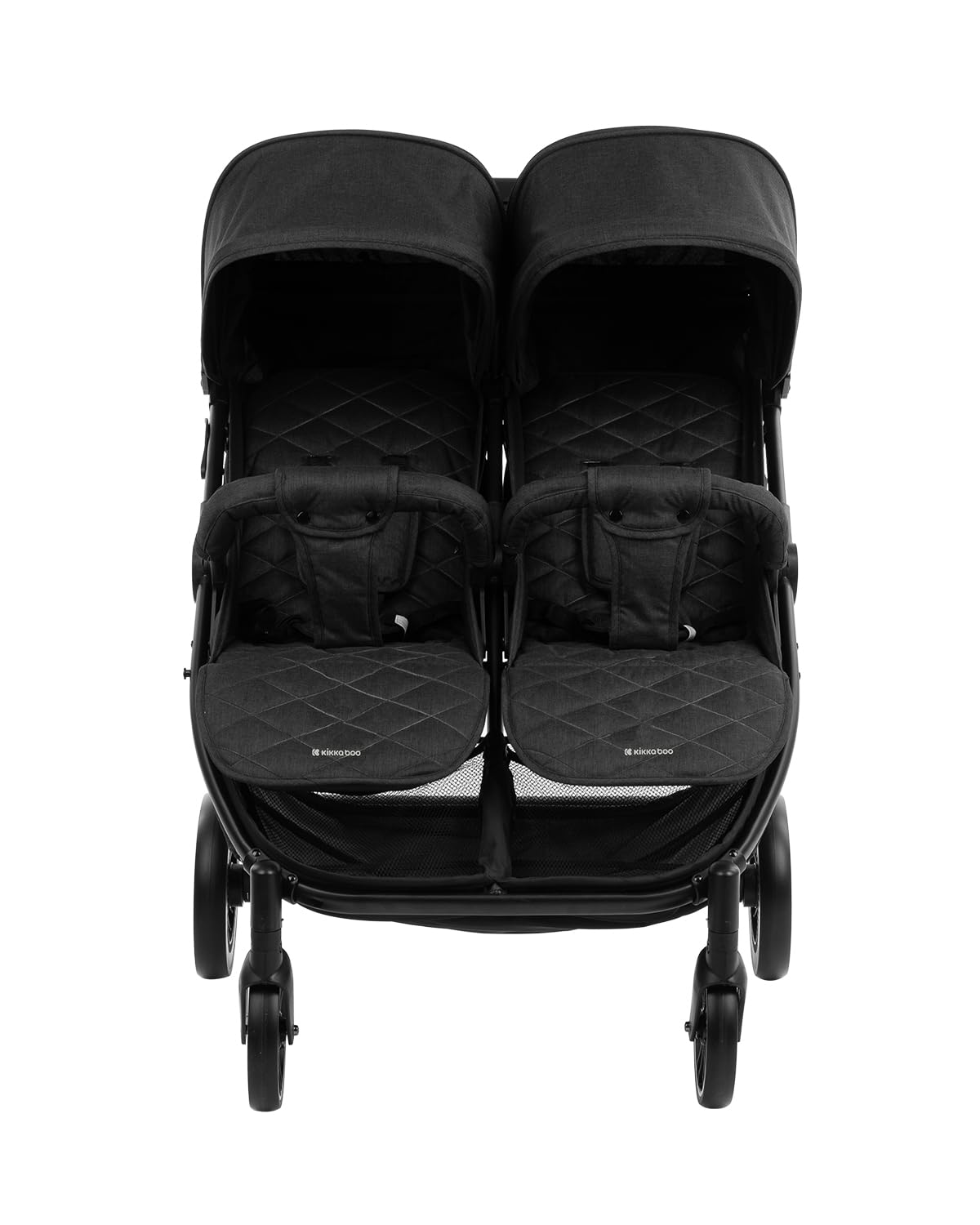 KikkaBoo Carrito Gemelar HAPPY 2, Silla de Paseo Gemelar hasta 15 kg por Niño, Desde el Nacimiento, Plegado, Negro