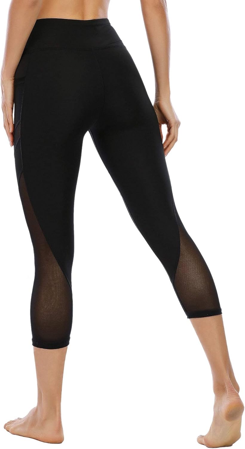 CSTOWN Women's High Waist Yoga Pants with Side Pockets Stretchy Mesh Insert Workout Leggings Tummy Control Yoga Tights - Image 4