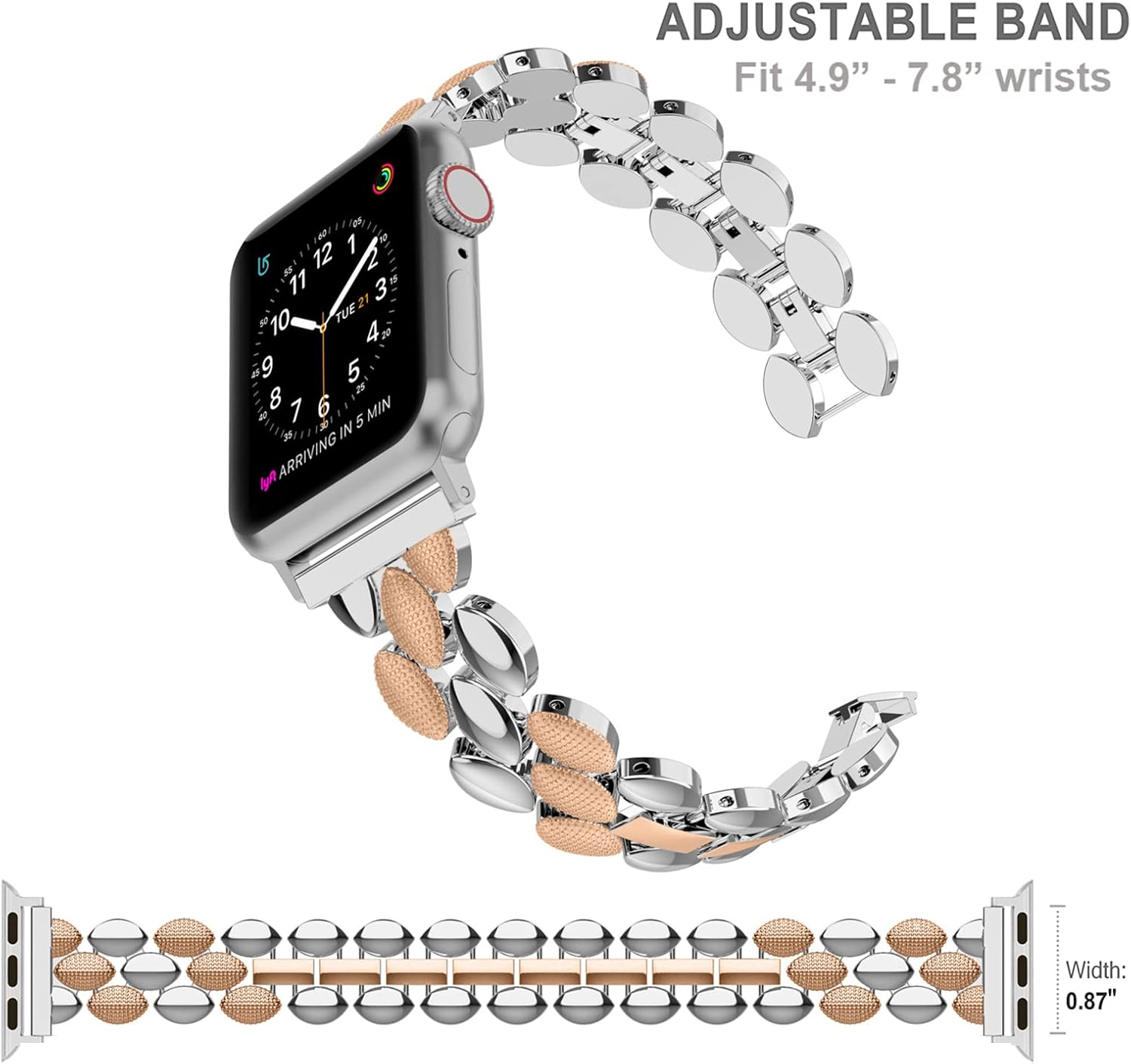 Moolia Elegant Metal Strap Compatible with Apple Watch Band 38mm 40mm 41mm 42mm Metal Fashion Women Replacement Strap Bracelet for iWatch Series 11/10/9/8/7/6/5/4/3/2/1 Rose Silver - Image 5