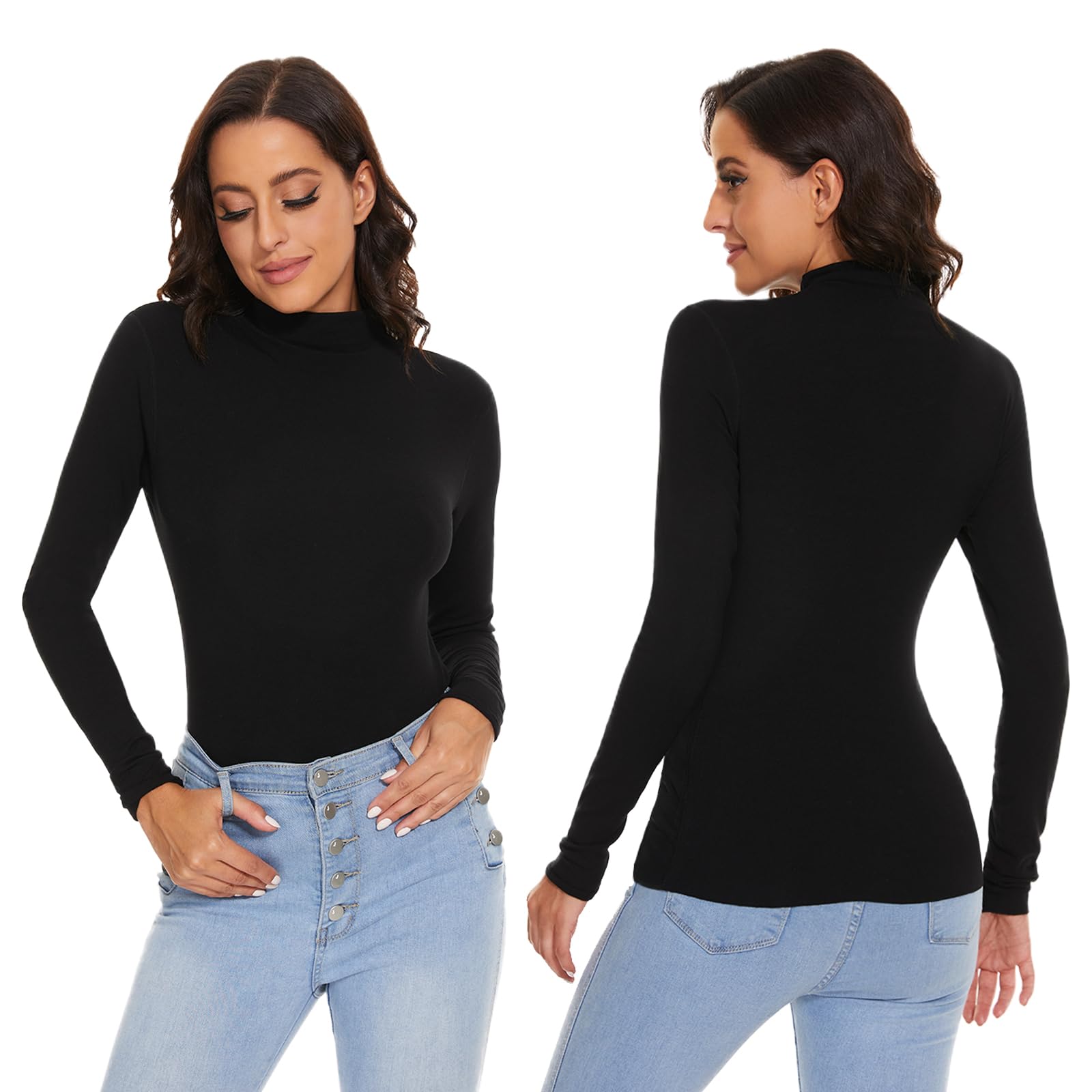 SIMIYA Basic Damen Thermo Rollkragenshirt: Slim Fit Thermounterwäsche Oberteil mit Plüschfutter Kuscheliger Langarmshirt Top Pullover Mock-Ausschnitt