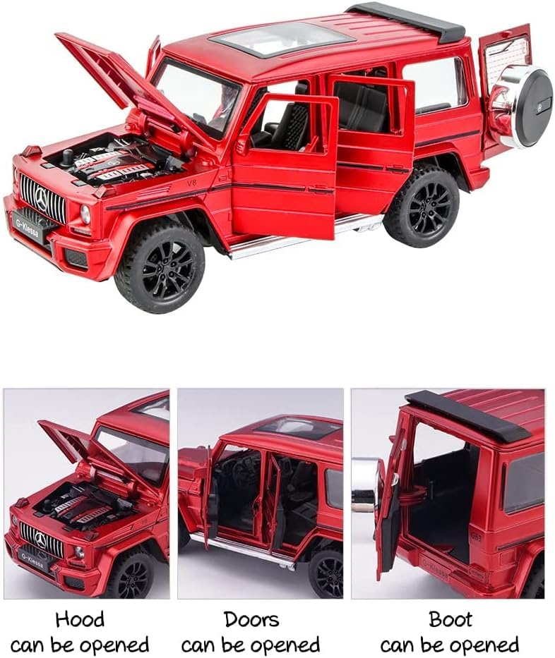 Image of 1:32 Scale Car Model Compatible Collectible Benz G63 AMG Diecast Toy Vehicle, Zinc Alloy Pull Back Toy Car with Sound and Light for Adults, Boys, and Girls (Red)