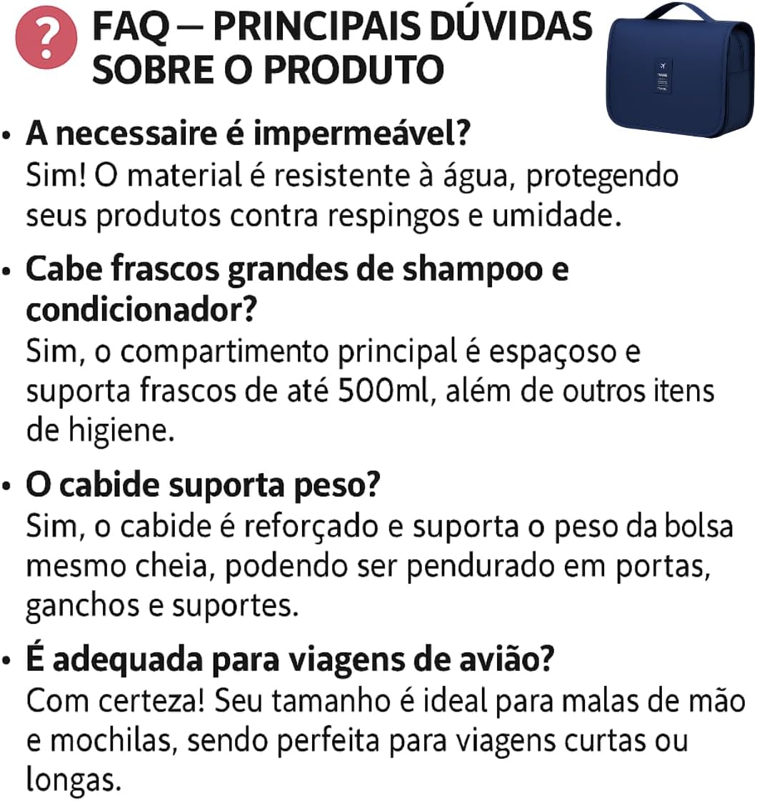 Bolsa Necessaire Maquiagem Cosméticos Feminina Viagem Com Divisória e Cabide para Pendurar Organizador de Maquiagem Muito Espaço para Maquiagem Shampoo Perfumes Higiene Pessoal (Azul Claro)