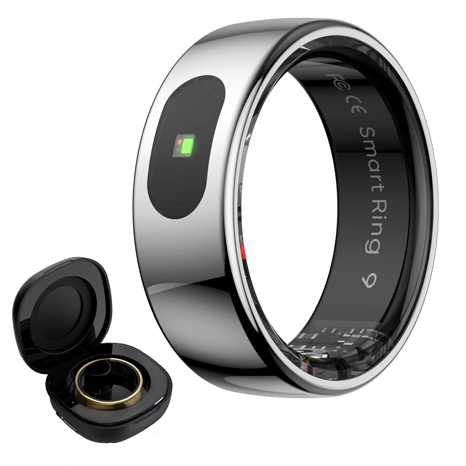 Smart Ring with Touch Control Step Tracker Health Tracker with Sleep Monitor Heart Rate Monitor Fitness Ring Fitness Tracker No Subscription Fee for Android iOS Silvery 10