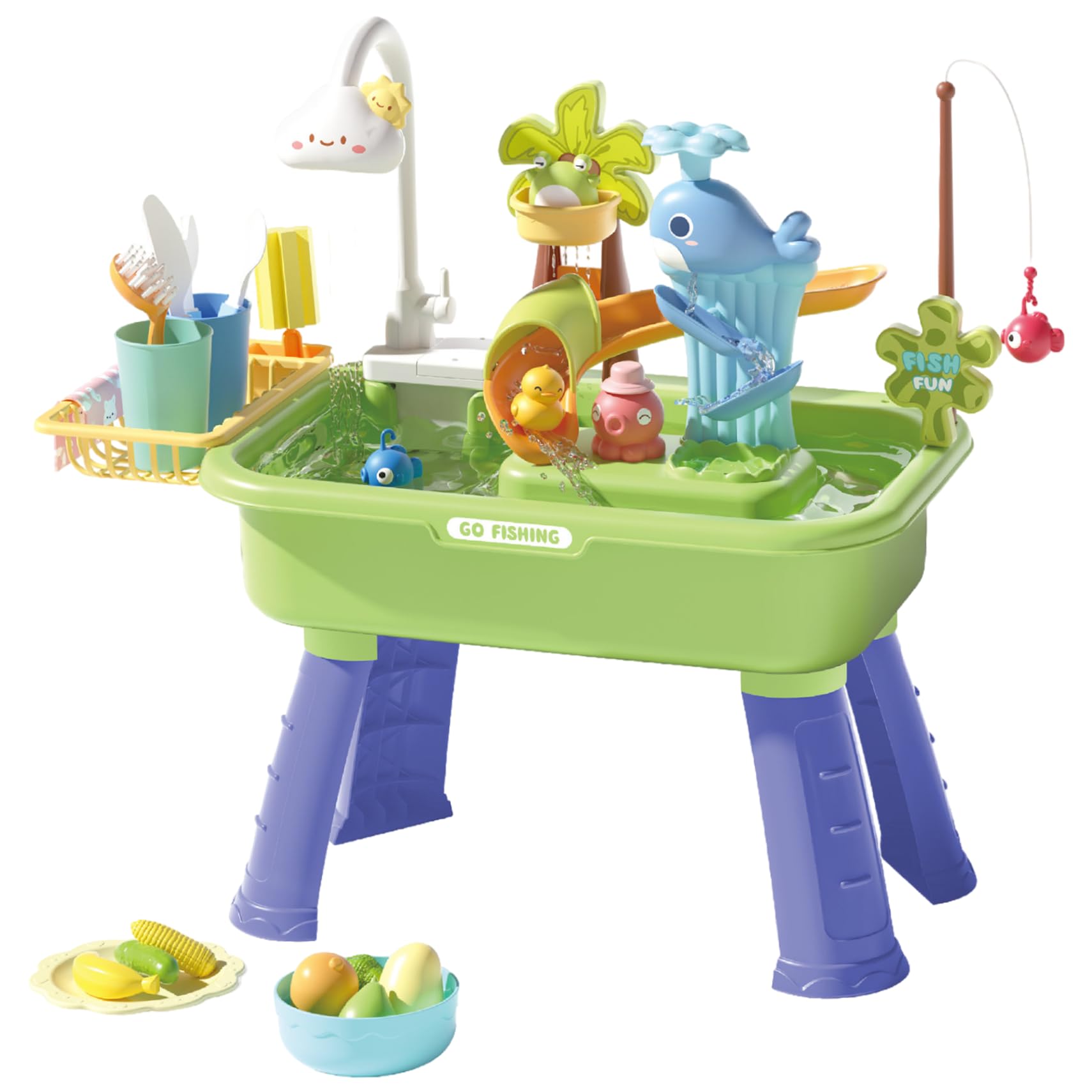 Grtheenumb water play table, Kids Water Table Electric Play Sink with Running & Removable Legs Educational Sink with 180° Rotating Faucet For Kids, Park, Nursery, Garden, Green