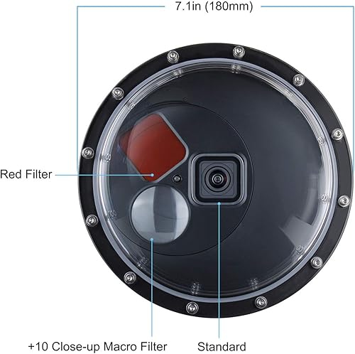 Miniatura 2 de SOONSUN Puerto de cúpula para GoPro Hero 9 10 11 12 13 Negro, lente domo subacuático con carcasa impermeable Filtro rojo conmutable integrado, 10