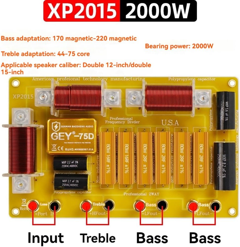Audio Divider Crossover Two Way Divider Double 15 Inch 12 Inch Performance High Sound Protect Stage High & Low Speaker