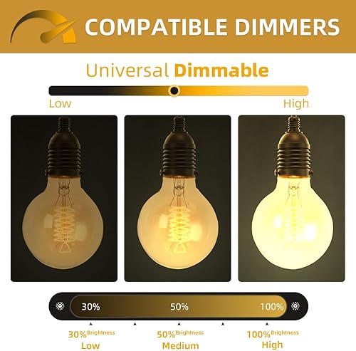 Miniatura 45 de Jslinter Paquete de 6 bombillas Edison de 60 vatios, regulables, A19, antiguas, vintage, antiguas, incandescentes, E26, ámbar blanco cálido