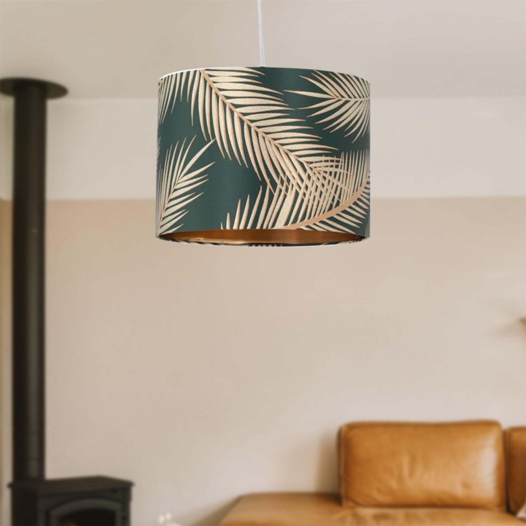 Firstchoicelighting Green Dark With Gold Embossed Leaf Detail 25Cm Ceiling Pendant Lightshade Or Table Lamp Shade