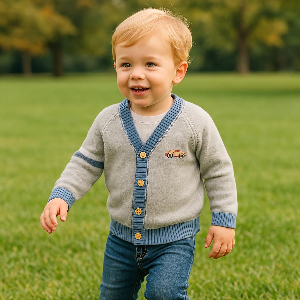 Chaqueta de manga larga para niños (cuello en pico) para niños pequeños con botones de punto para otoño e invierno