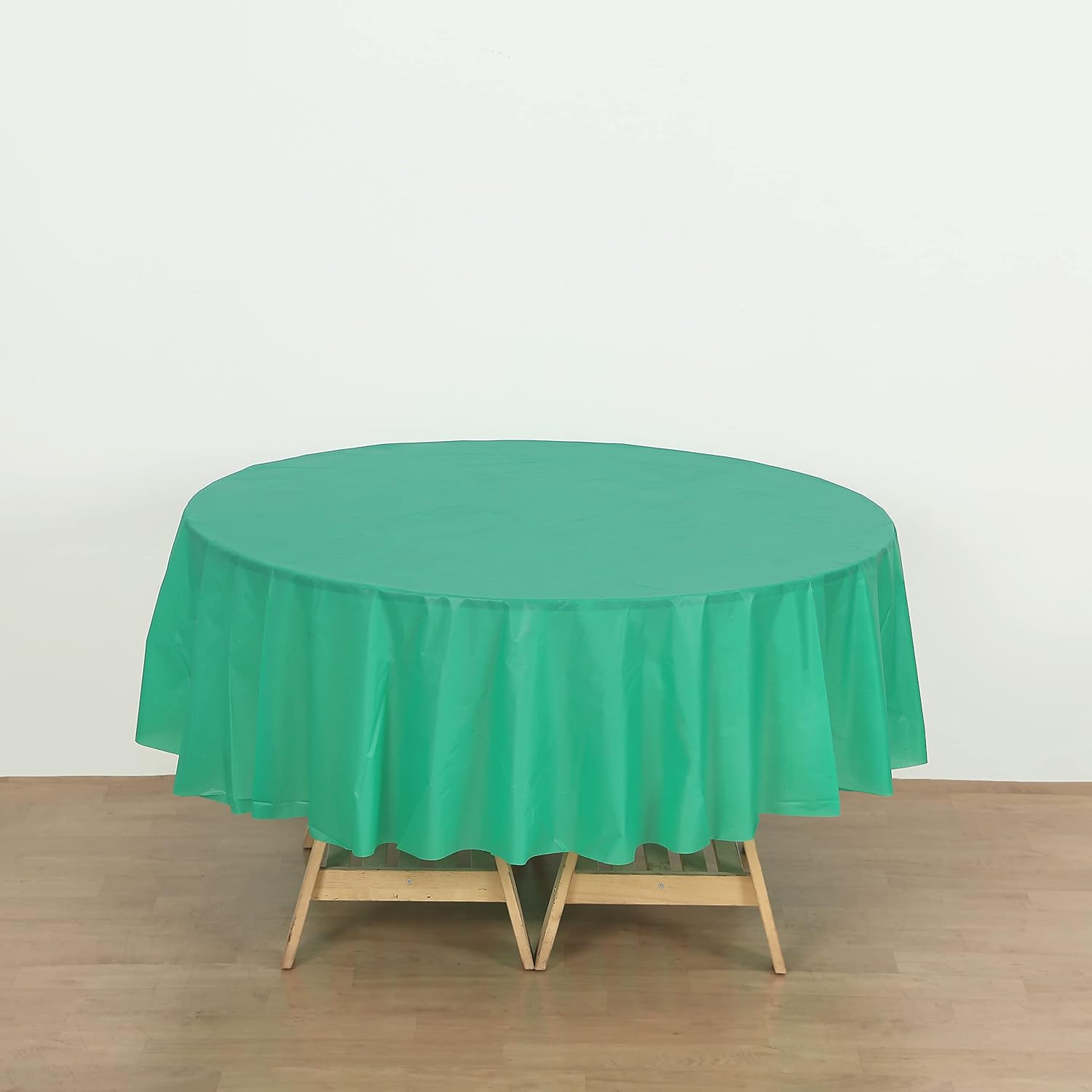 (12-Pack) Emerald Green (Round) Plastic Table Covers 84"D Tablecloth (Reusable)