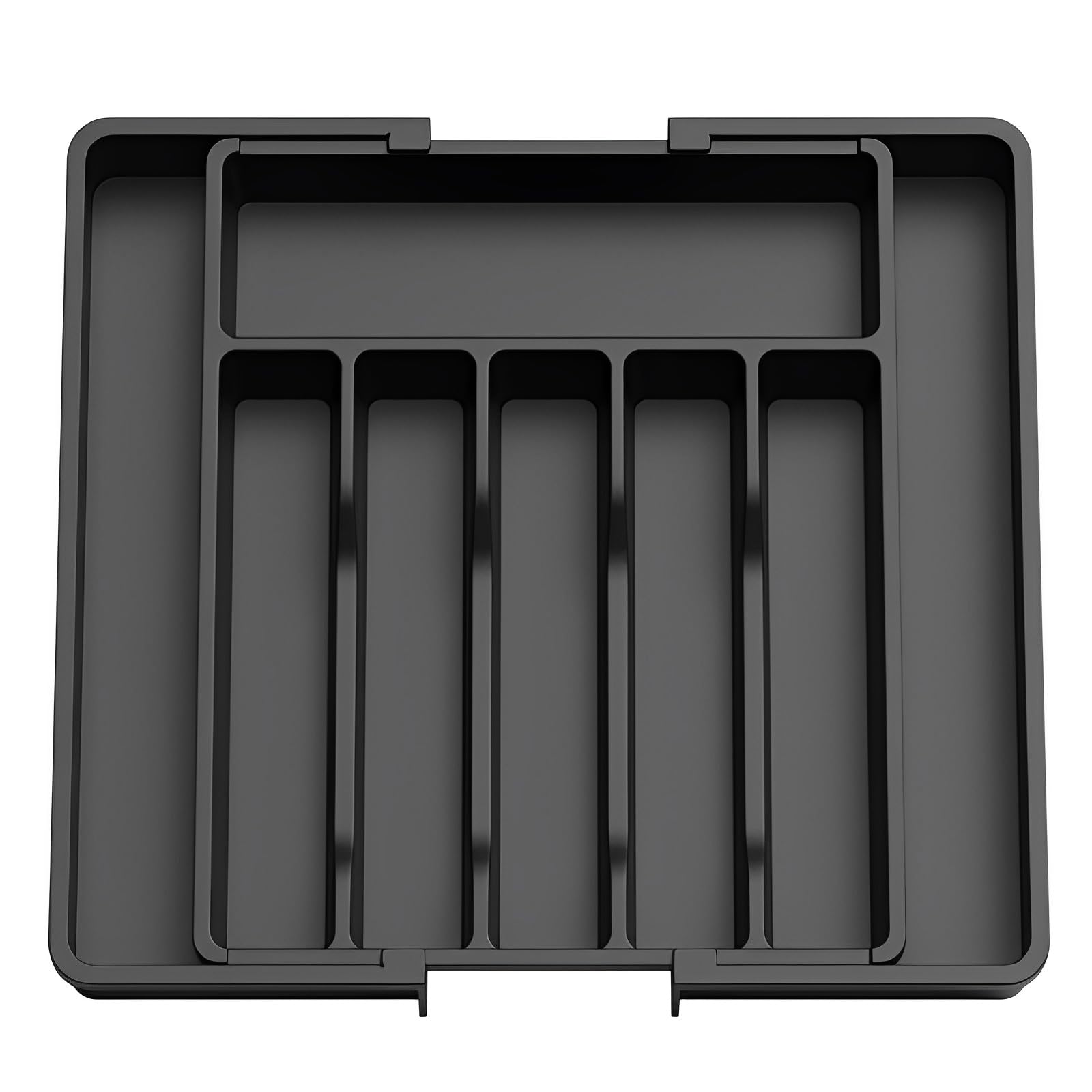 Beauenty Silverware Drawer Organizer,Expandable Utensil Organizer,Adjustable Kitchen Flatware Organizer Large Capacity Utensil Organizer and Storage Cutlery Tray for Spoons Forks Knives(Black)