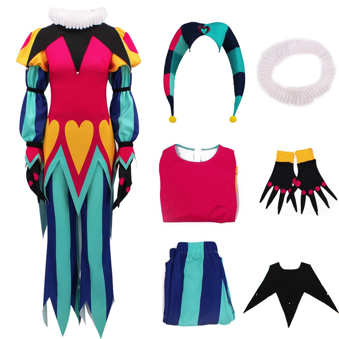 AYYOHON Fizzarolli Cosplay Costume Fizzarolli Men's Clown Suit with Horn Hat Gloves for Adult Halloween Outfits 3XL