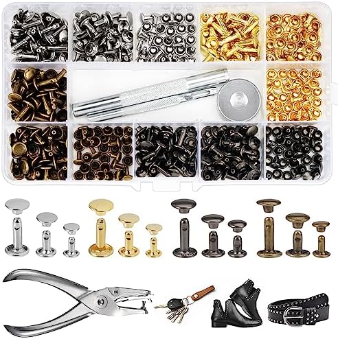 Leder Nieten Set,180 Set Metallniete Doppelkappe mit Nietenzange ...