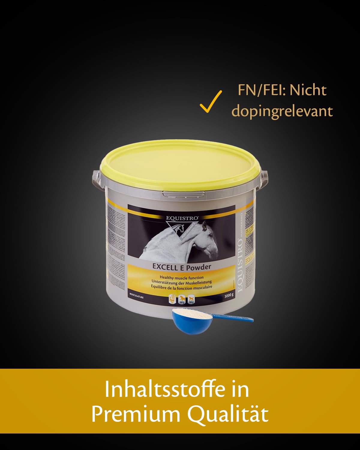 EQUISTRO Excell E | Complemento alimenticio para caballos | Apoyo de la función muscular | Ayuda a aliviar el sobreesfuerzo muscular y la tensión | 3 kg