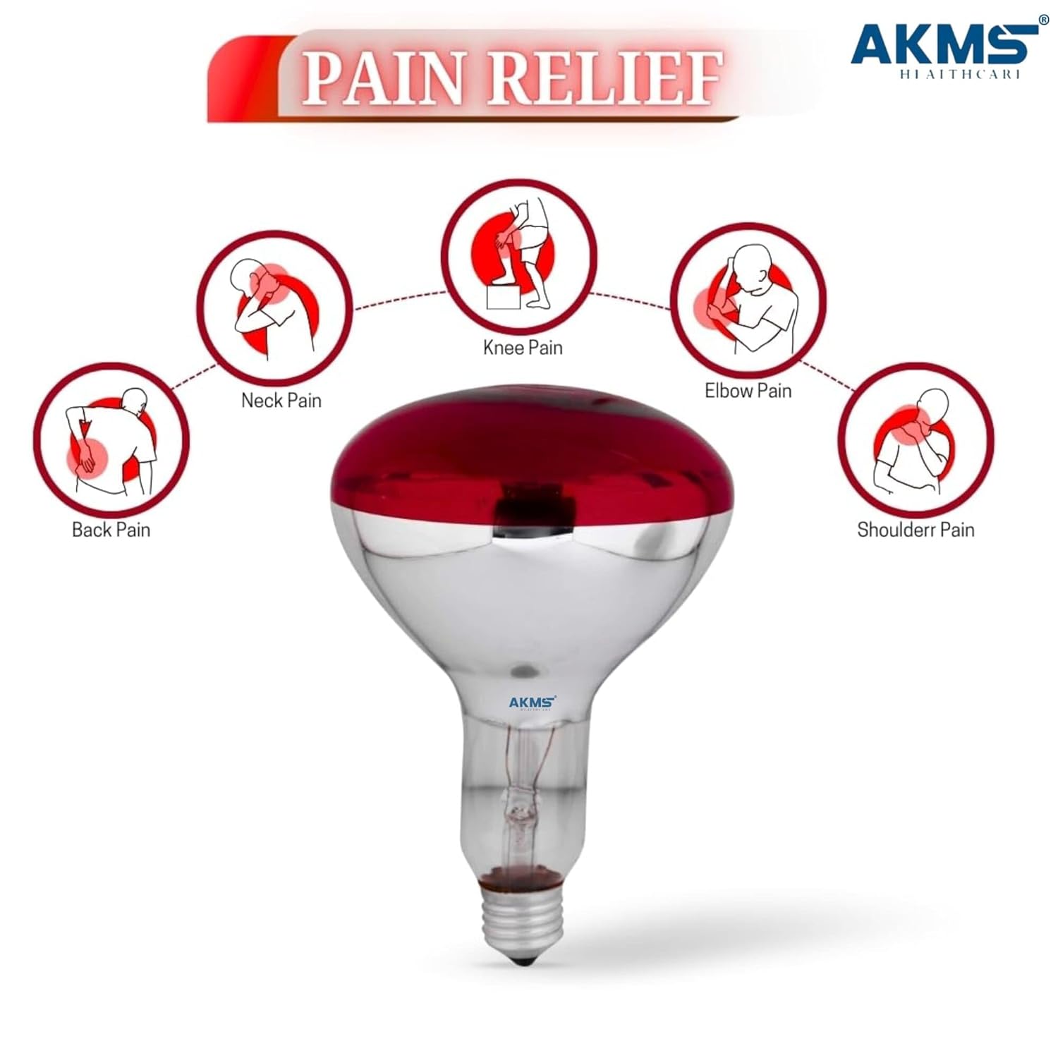 AKMS Healthcare 150W Infrared Bulb, Pen Relief Lamp, 230V (RED) E27 Base, Joint, Halogen for the recovery and hardness of muscle. Filament for medical, home and professional use AKMS Healthcare 150W Infrared Bulb, Pen Relief Lamp, 230V (RED) E27 Base, Joint, Halogen for the recovery and hardness of muscle. Filament for medical, home and professional use