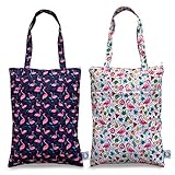 FLOCK THREE 2pcs Wet Dry Bag Waterproof Tote Reusable Wet Clothes Baby Diapers Stroller Swimsuit Travel Small Larger Electronics Toiletries Pouch Flamingo