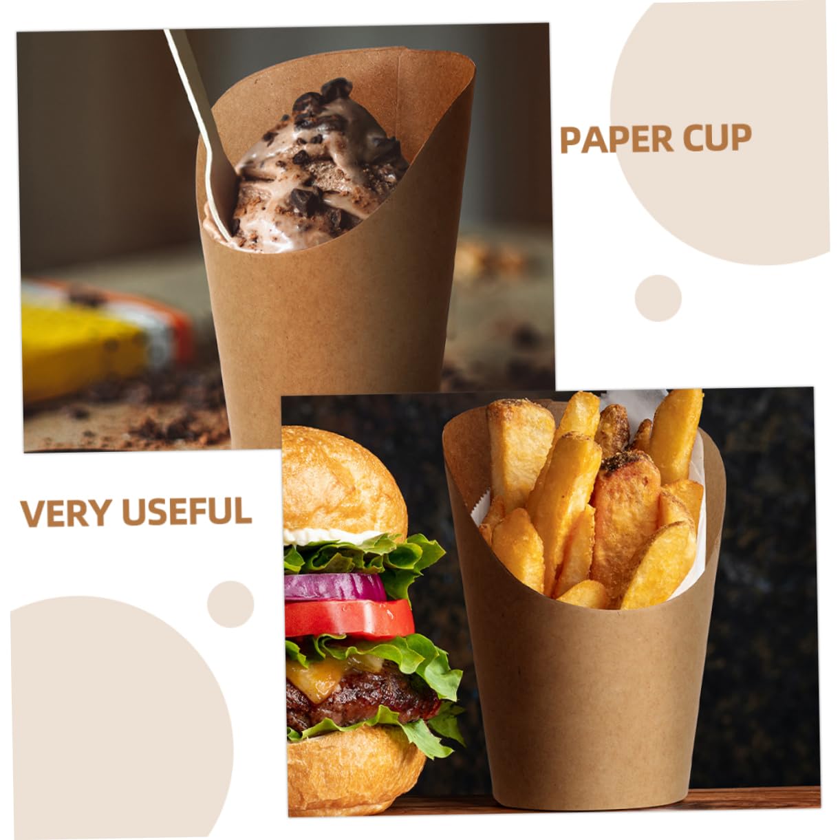 CHILDWEET 80pcs Summer Ice Cream Cup French Fries Ice Cream Cups Container Vellum Paper Take-out Snack Boxes Snack Holder Snack Packing Cups Food Fries Cups Fries Holder Kraft Paper Egg Puff
