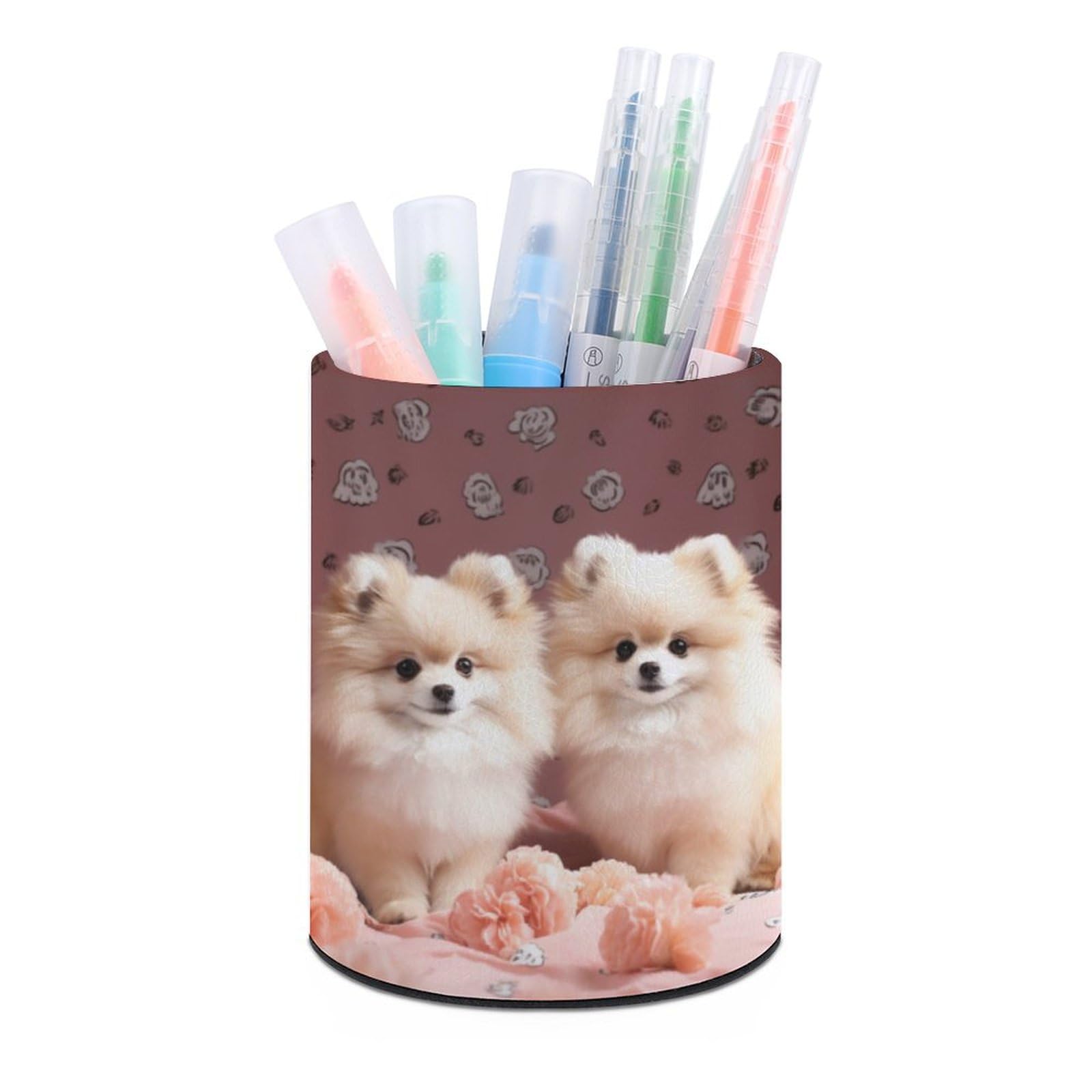 JTREHY Round Pen Holder,Pomeranians Puppies And Point Printed Makeup Brush Storage Box Desktop Stationery Storage Cup Office Accessories Storage Box Pencil Storage Box for Home Office Dressing Table