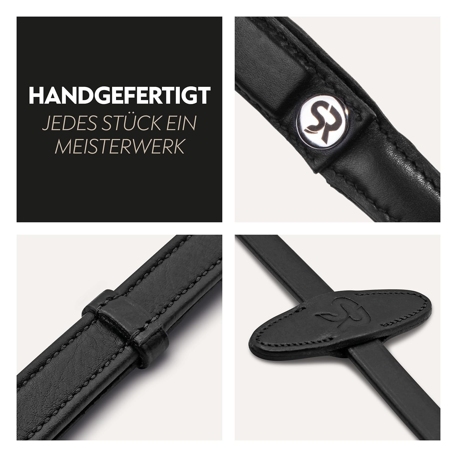 SUNRIDE Sicherheitszügel mit Magnet (NoPanic) für Pferde - Gummizügel - MagneticForce-Sicherheitssystem - mit Stegen - handgefertigt - Echtleder - schwarz (Full)