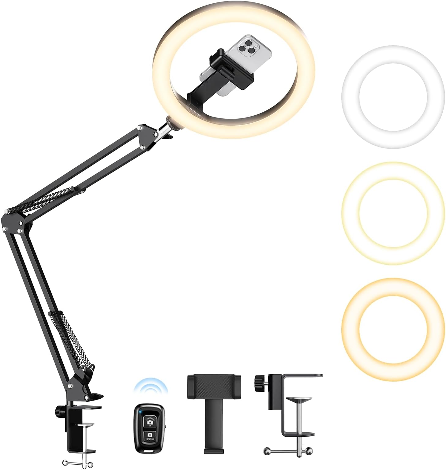 Upgrade Ring Light with Stand, Overhead Phone Mount for Desk, 10” Selfie Light with Stand Tripod for iPhone, Light with Phone Holder for Video Recording,Zoom Meeting,Live Streaming Tiktok,YouTube