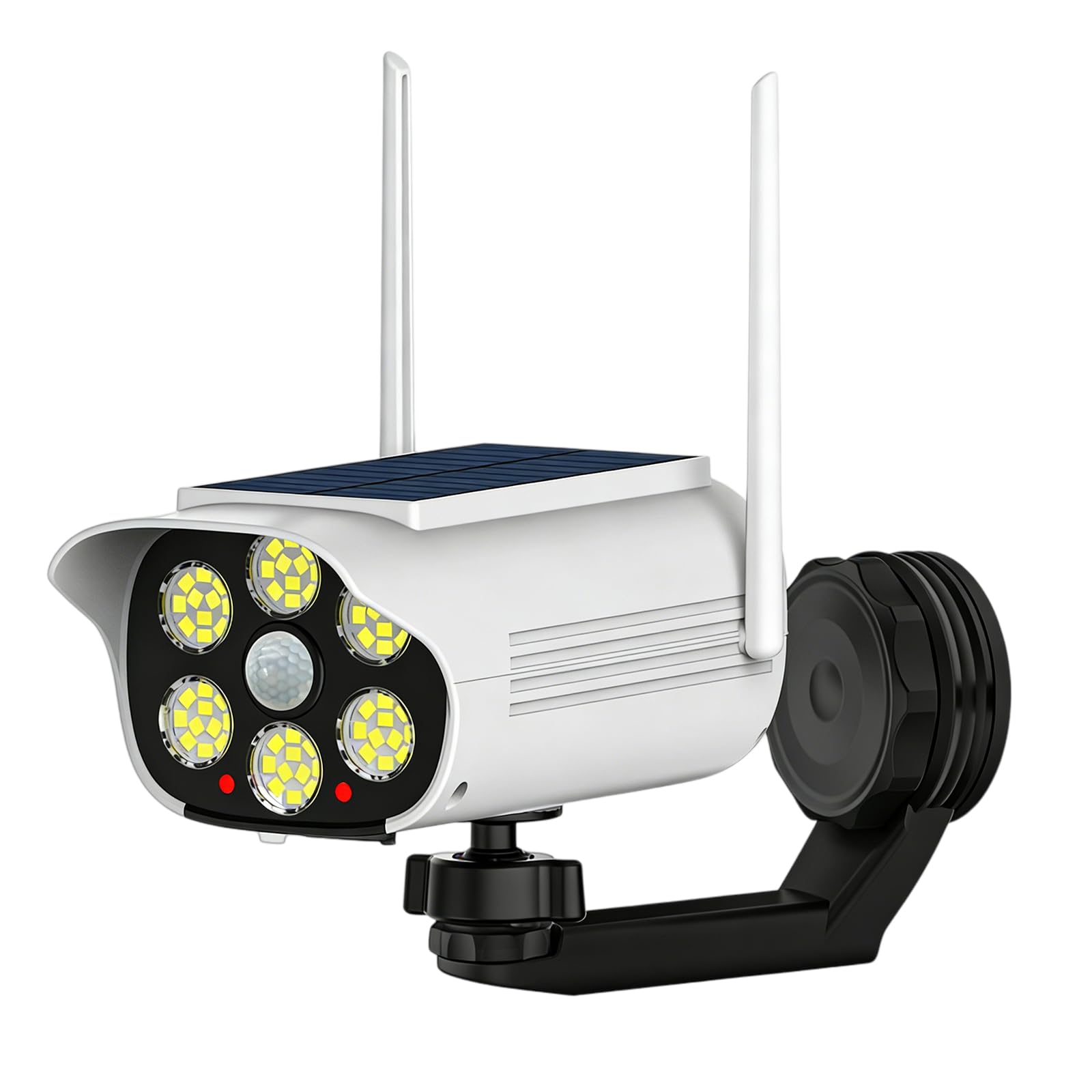Lampes Solaires LED Avec Caméra Factice Pivotant à 360°: Caméra De Surveillance Factice Avec Lampe Solaire LED, Caméra Factice Solaire Détecteur De Mouvement Pour Garage, Jardin, Allée (Blanc)