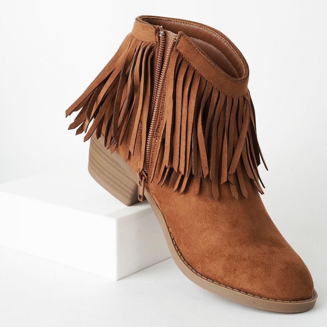 J. Adams Marrow Ankle Boot - Western Fringe Cowboy Low Heel Bootie - Picture 29 of 36