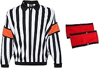 EALER HRJ100 Ice Hockey Referee Jersey: Long Sleeve Striped Umpire Shirt with Removable Orange & Red Armbands